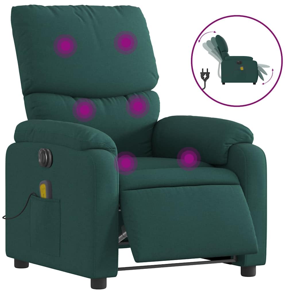 Foto 4 pulgar | Sillón Reclinable Eléctrico Para Masajes Vidaxl  Tela Verde Oscuro - Venta Internacional.
