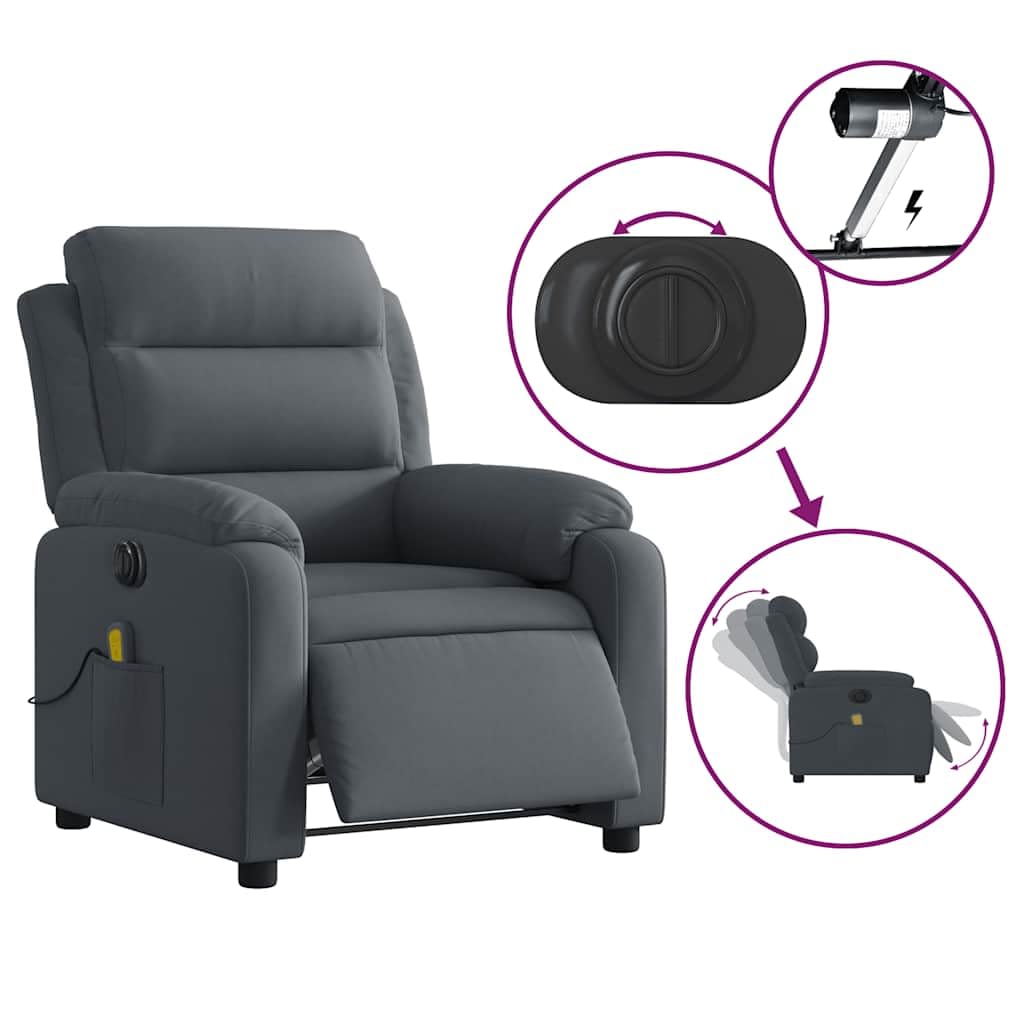 Foto 8 pulgar | Sillón Reclinable Eléctrico Para Masajes Vidaxl Dark Grey Velvet - Venta Internacional.