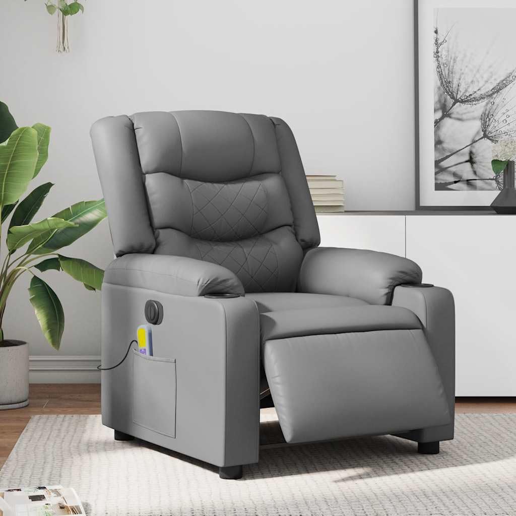 Foto 3 pulgar | Sillón Reclinable Eléctrico Para Masajes Vidaxl De Piel Sintética Gris - Venta Internacional.