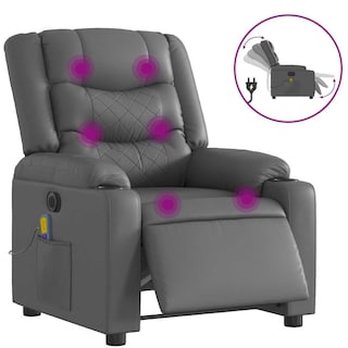 Foto 3 | Sillón Reclinable Eléctrico Para Masajes Vidaxl De Piel Sintética Gris - Venta Internacional.