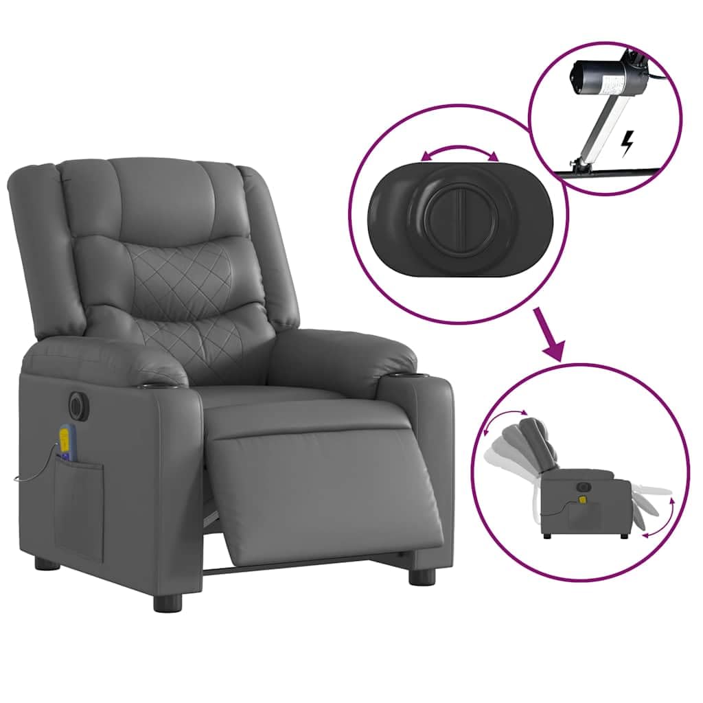 Foto 8 pulgar | Sillón Reclinable Eléctrico Para Masajes Vidaxl De Piel Sintética Gris - Venta Internacional.