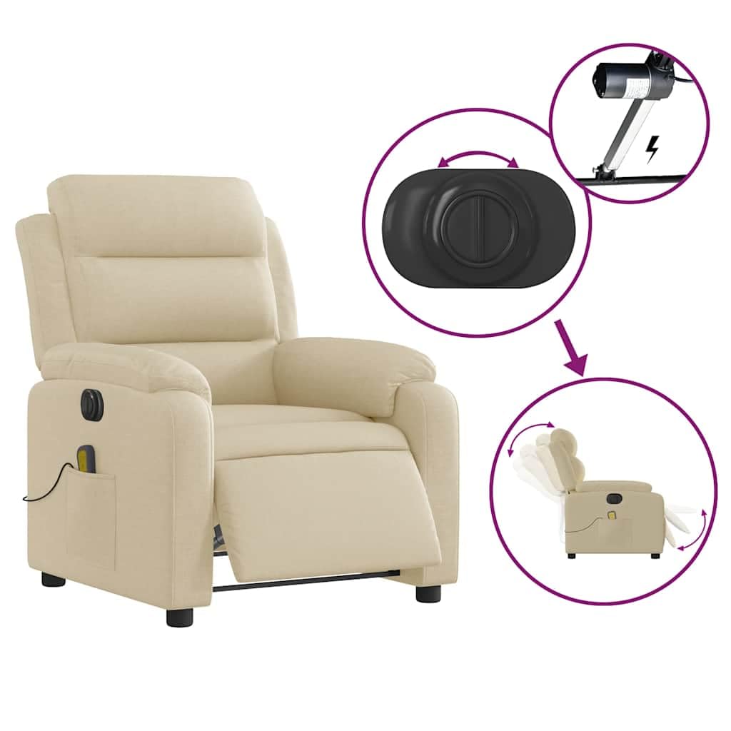 Foto 7 | Sillón Reclinable Eléctrico Para Masajes Vidaxl  Tela Crema - Venta Internacional.