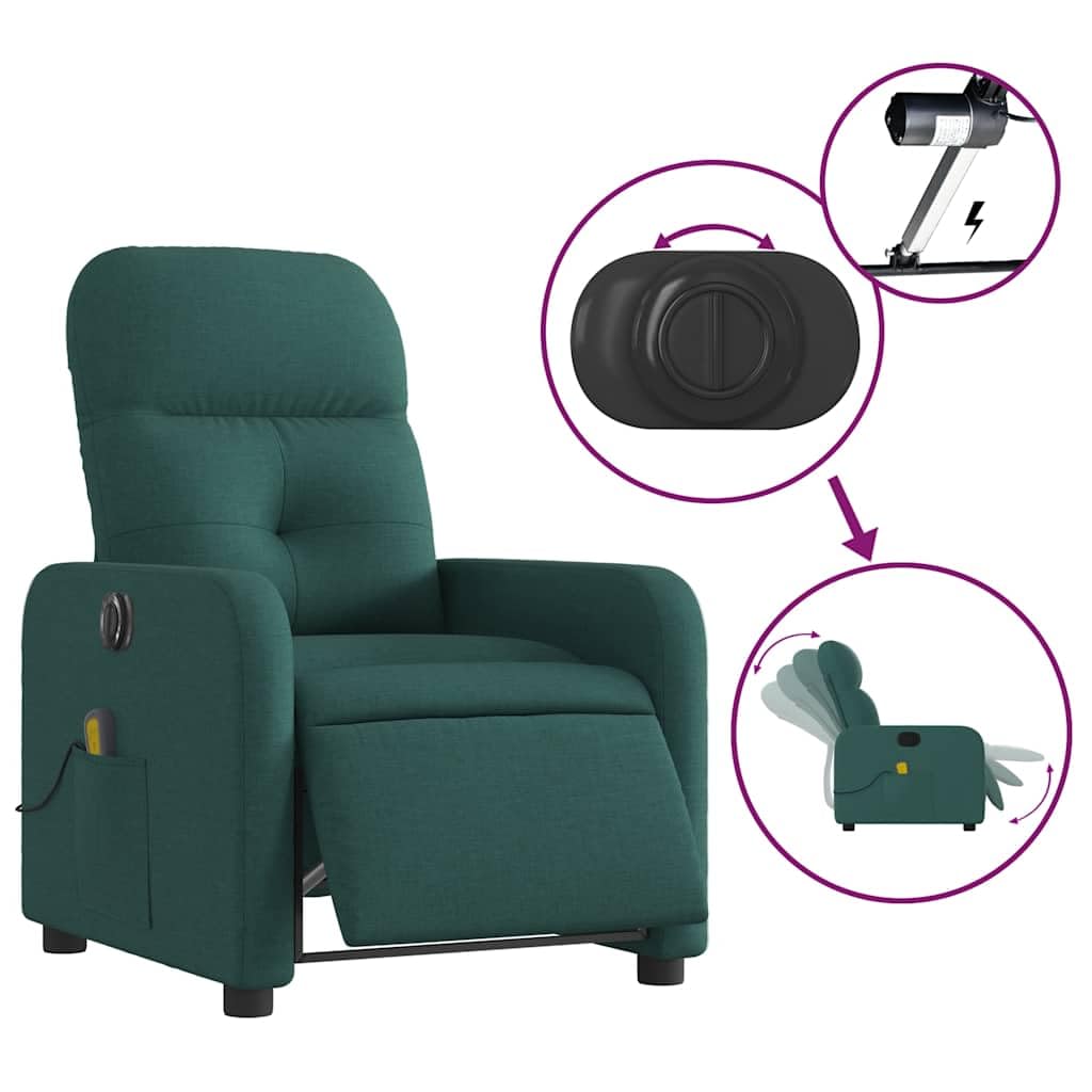 Foto 8 pulgar | Sillón Reclinable Eléctrico Para Masajes Vidaxl  Tela Verde Oscuro - Venta Internacional.