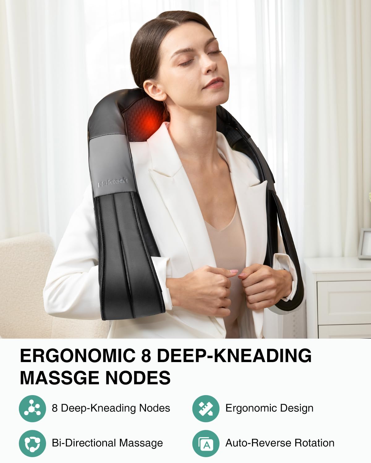 Foto 5 pulgar | Masajeador Inalámbrico Nekteck Shiatsu Para Cuello Y Espalda Con Calor - Venta Internacional.