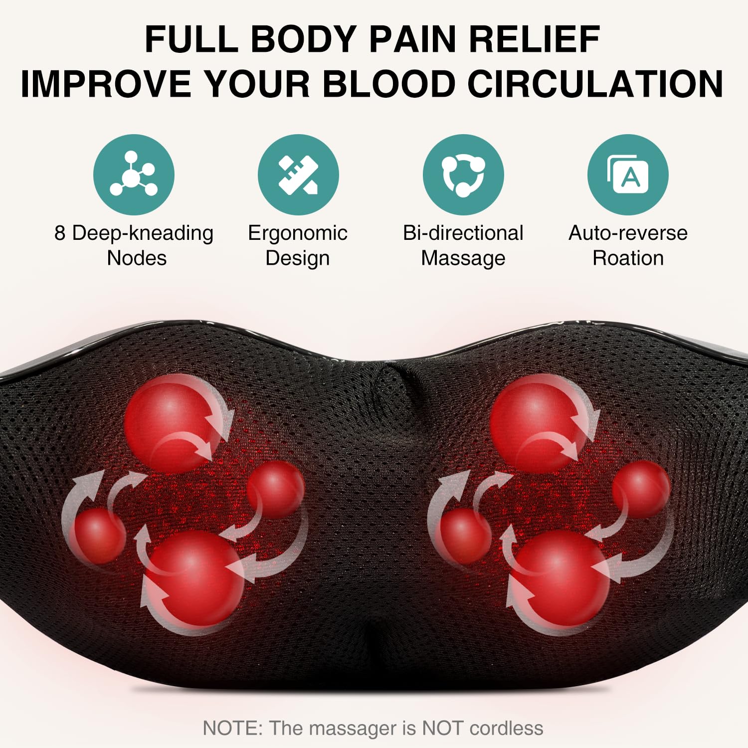 Foto 3 pulgar | Masajeador Nekteck Shiatsu Para Cuello Y Espalda Con Calor De 8 Nodos - Venta Internacional.