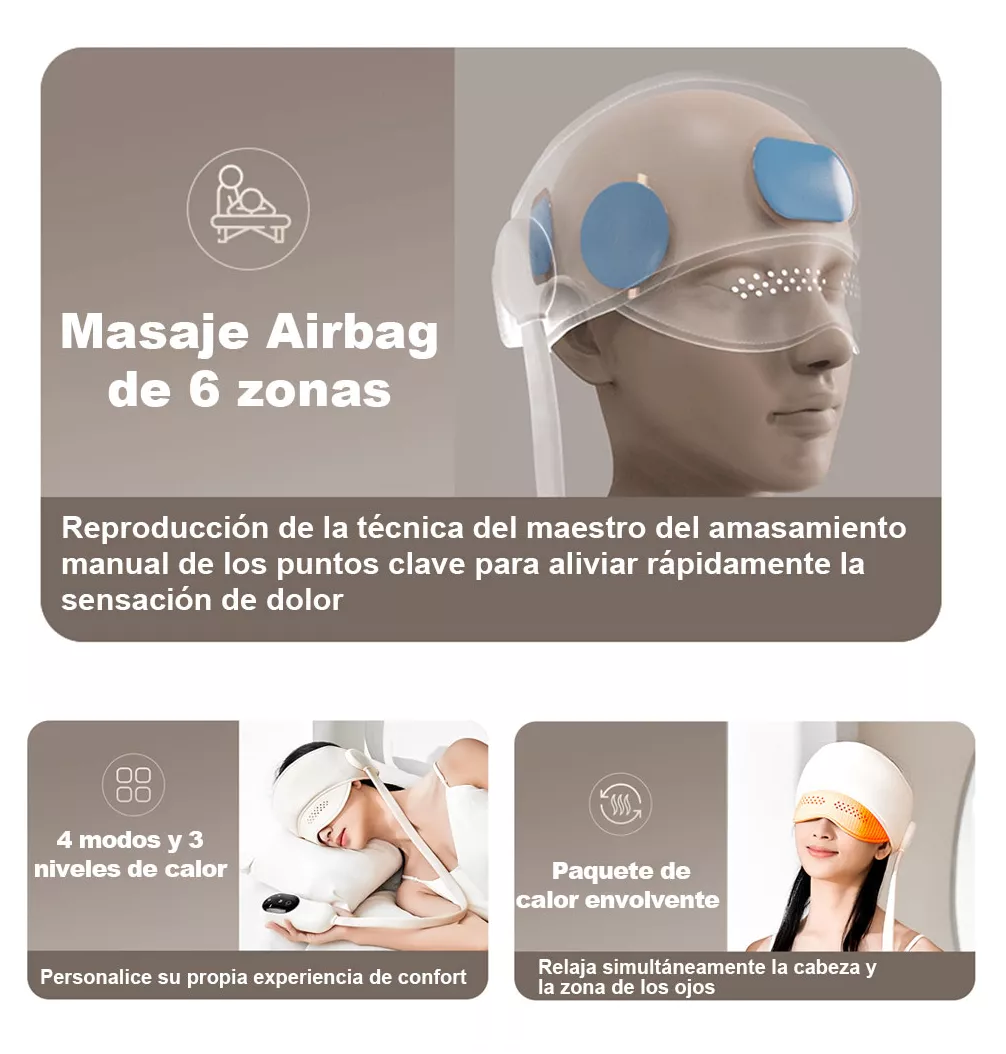 Foto 5 pulgar | Masajeador Eléctrico De Cabeza Y Ojos Con Funciones De Calen Beige