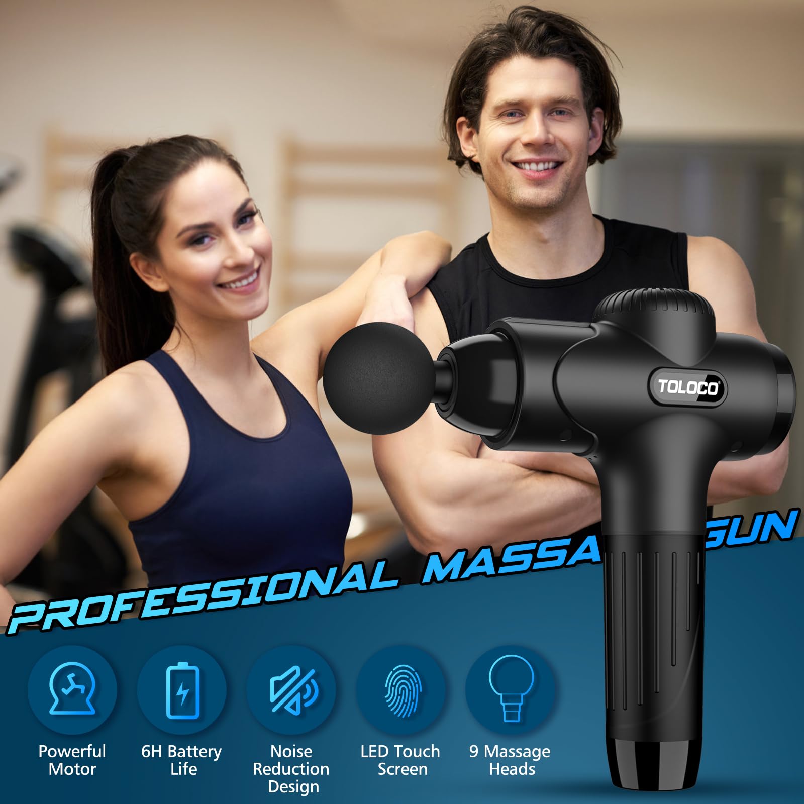 Foto 7 | Pistola de Masaje Toloco Deep Tissue con 10 Cabezales Negra - Venta Internacional