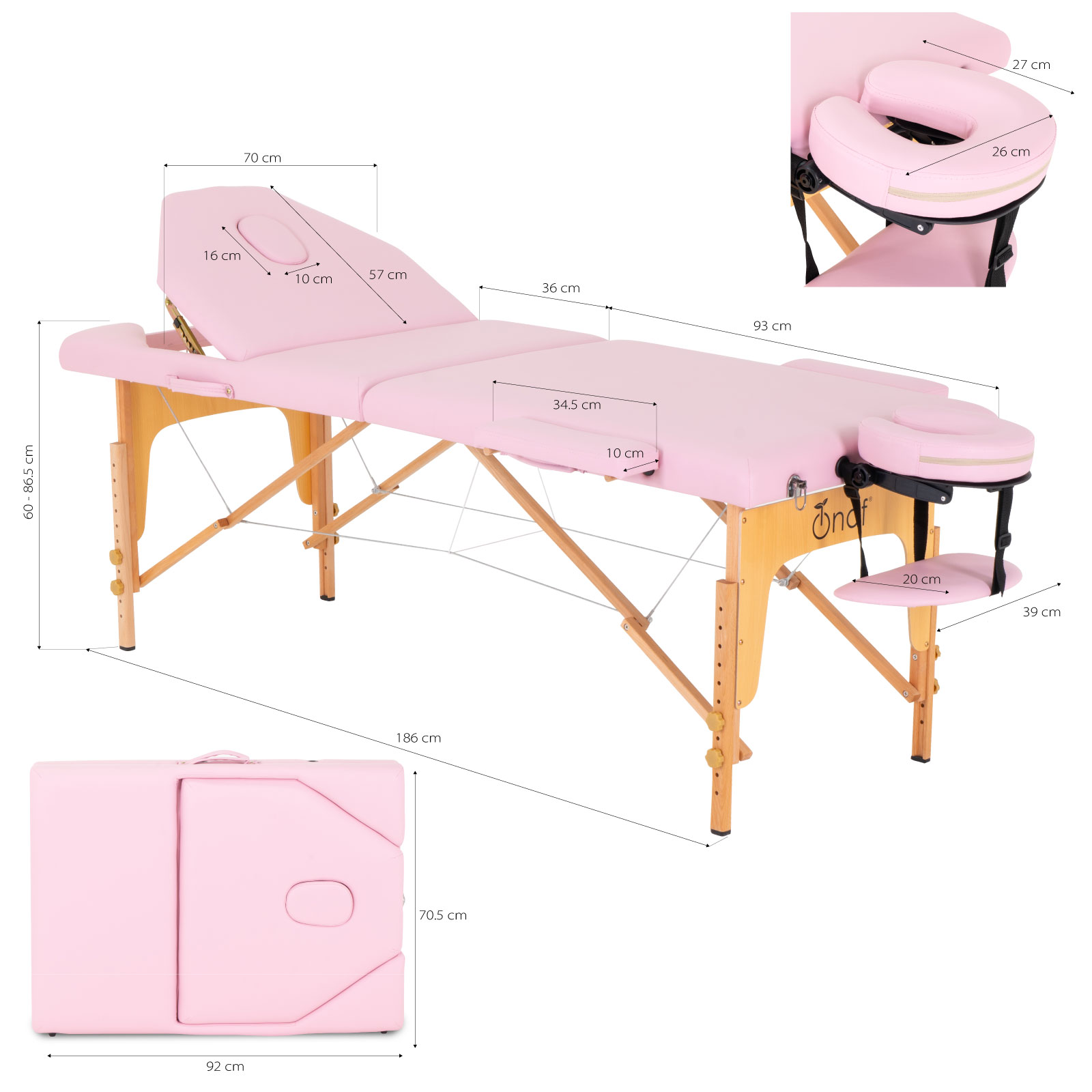 Foto 8 | Cama De Masaje Ajustable Onof Mb-001  con Maletín Portátil color Rosa