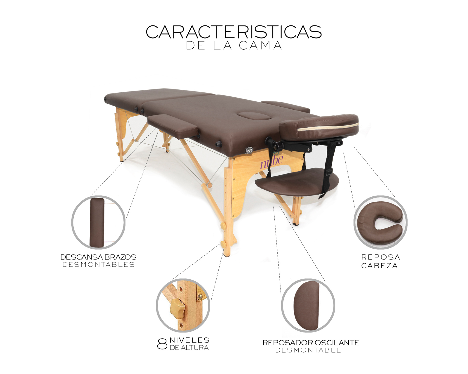 Foto 4 pulgar | Cama De Masaje Plegable Profesional Cama Extentida Tattoo Posiciones Cabecera Reposa Brazos Portátil nube color café