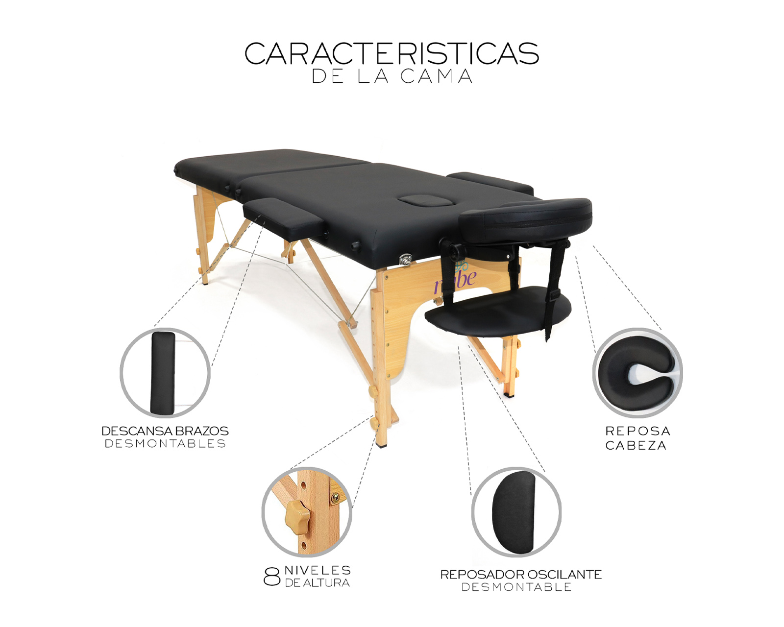 Foto 4 pulgar | Cama De Masaje Plegable Profesional Cama Extentida Tattoo Posiciones Cabecera Reposa Brazos Portátil nube color negro