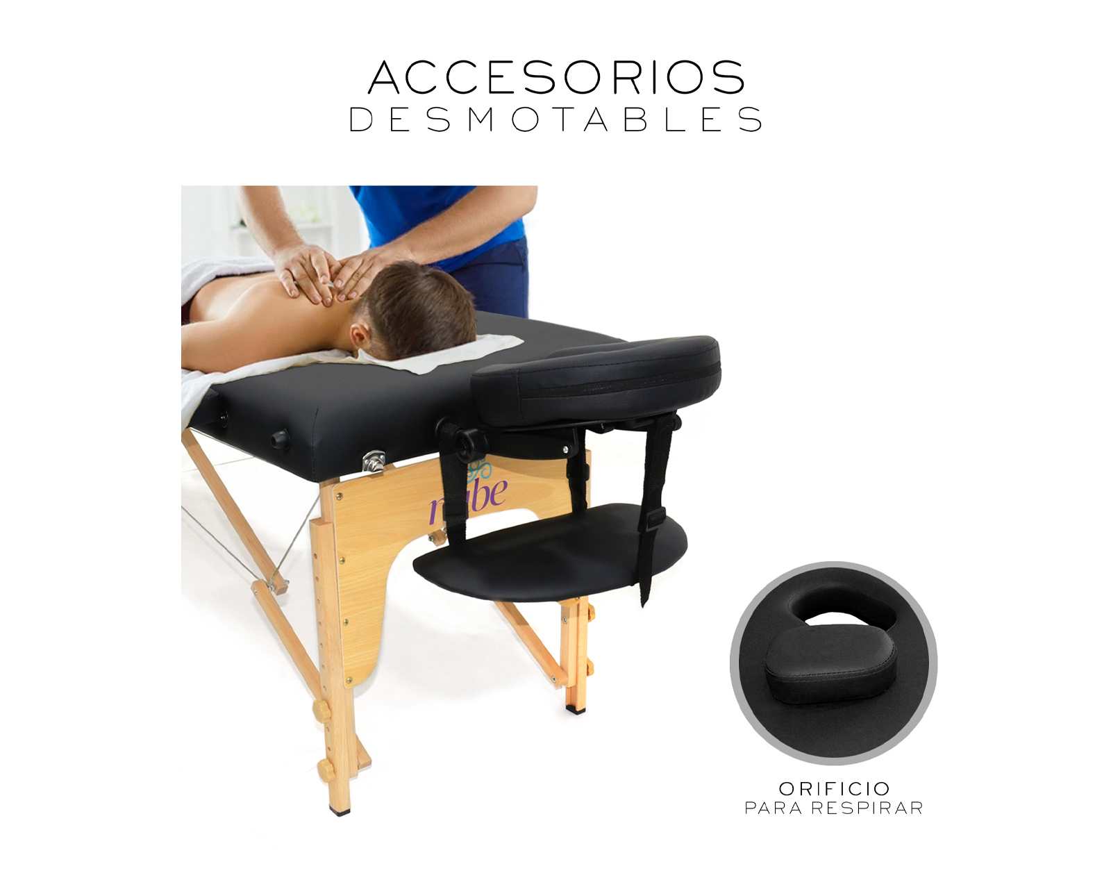 Foto 7 | Cama De Masaje Plegable Profesional Cama Extentida Tattoo Posiciones Cabecera Reposa Brazos Portátil nube color negro