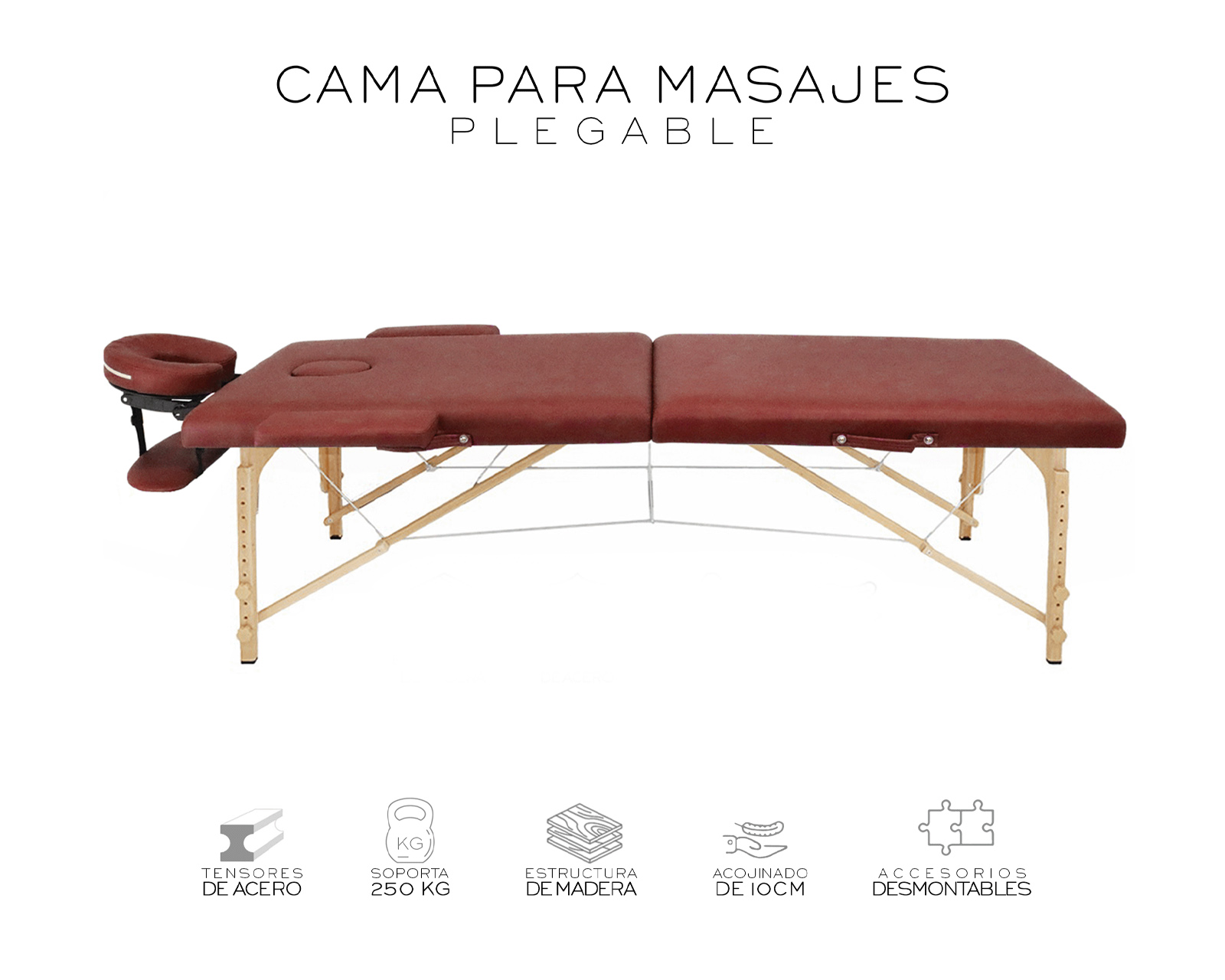 Foto 5 pulgar | Cama De Masaje Plegable Profesional Cama Extentida Tattoo Posiciones Cabecera Reposa Brazos Portátil nube color vino