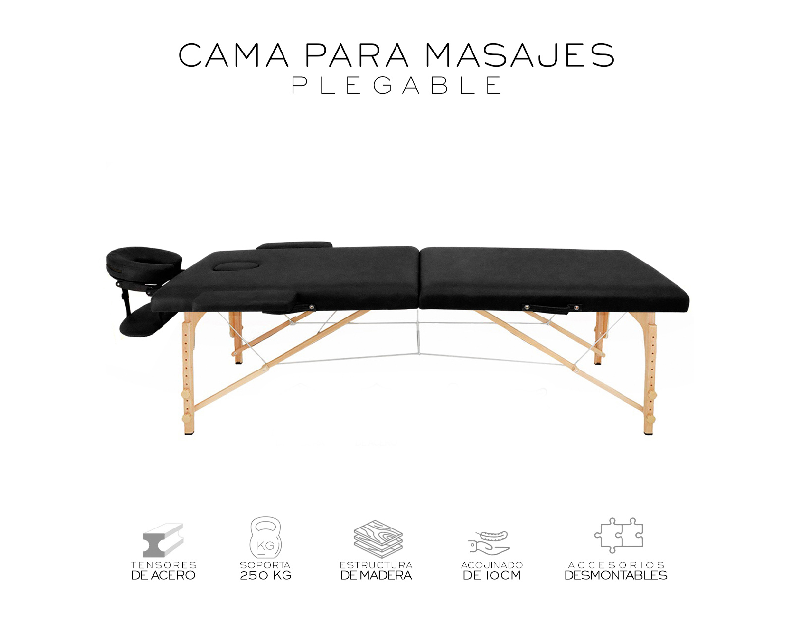 Foto 4 | Cama De Masaje Plegable Profesional Cama Extentida Basitex Color Negro