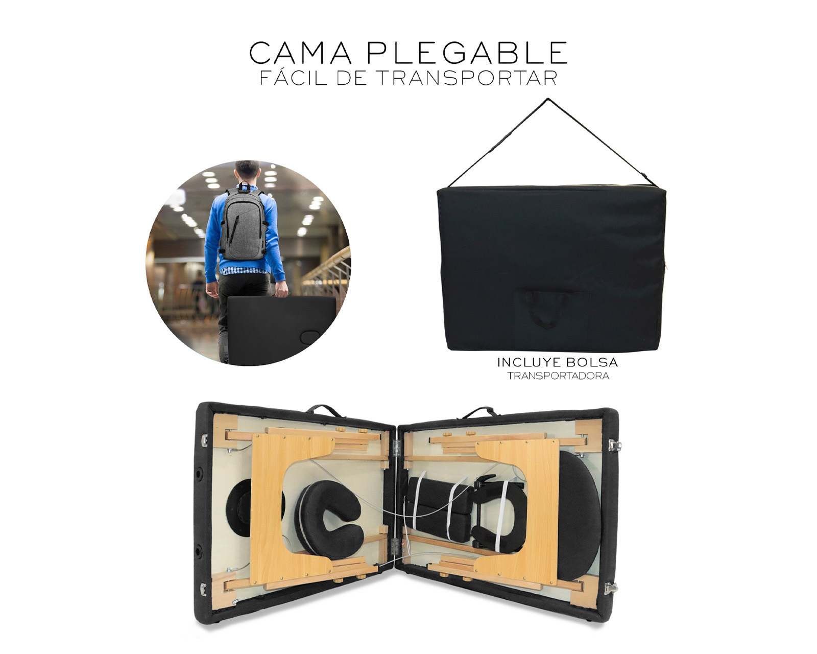 Foto 6 | Cama De Masaje Plegable Profesional Cama Extentida Basitex Color Negro