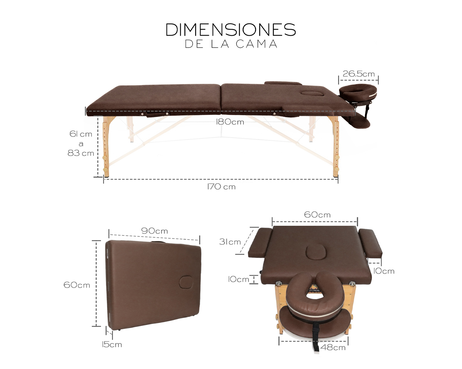 Foto 8 | Cama De Masaje Plegable Profesional Cama Extentida Basitex Color Cafe
