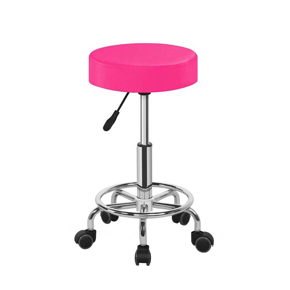 Silla Taburete Banco Belleza Ajustable Spa Masaje Con Ruedas Estructura Cromado Asiento Rosa