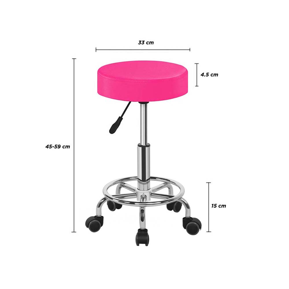 Foto 4 pulgar | Silla Taburete Banco Belleza Ajustable Spa Masaje Con Ruedas Estructura Cromado Asiento Rosa