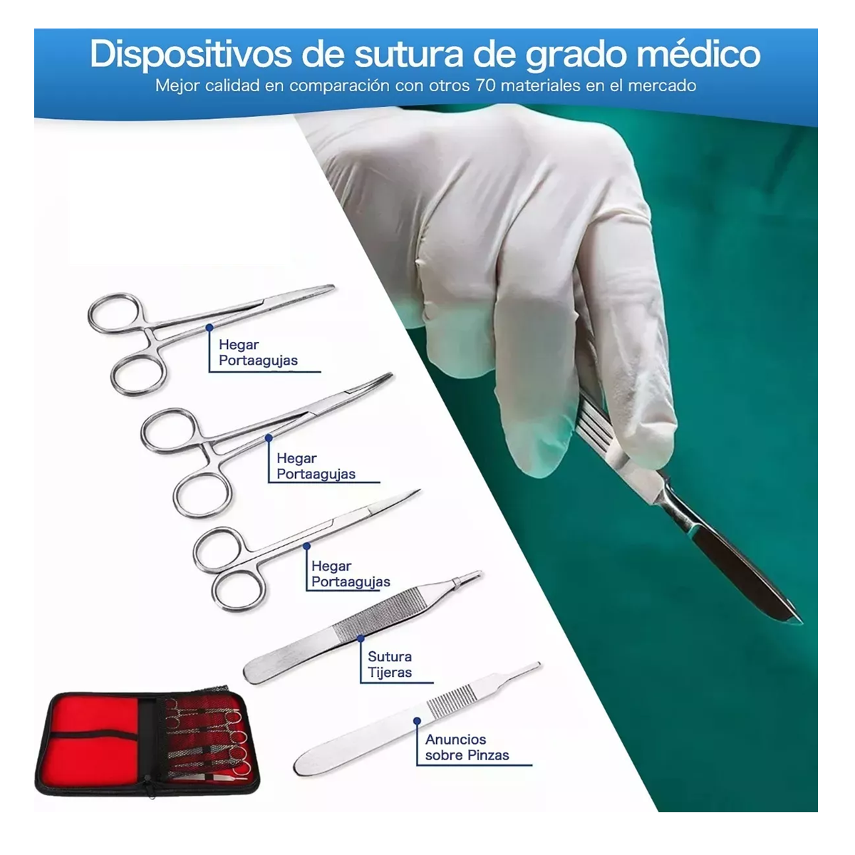 Foto 4 pulgar | Kit de Práctica de Sutura Rojo para Estudiantes 20 Piezas