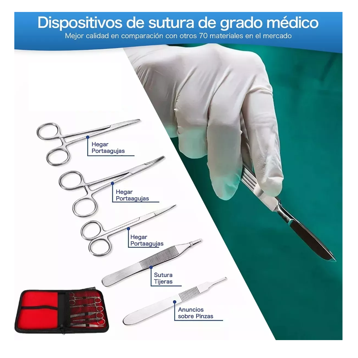 Foto 4 pulgar | Kit De Práctica De Sutura Para Estudiantes 20 Piezas Rojo