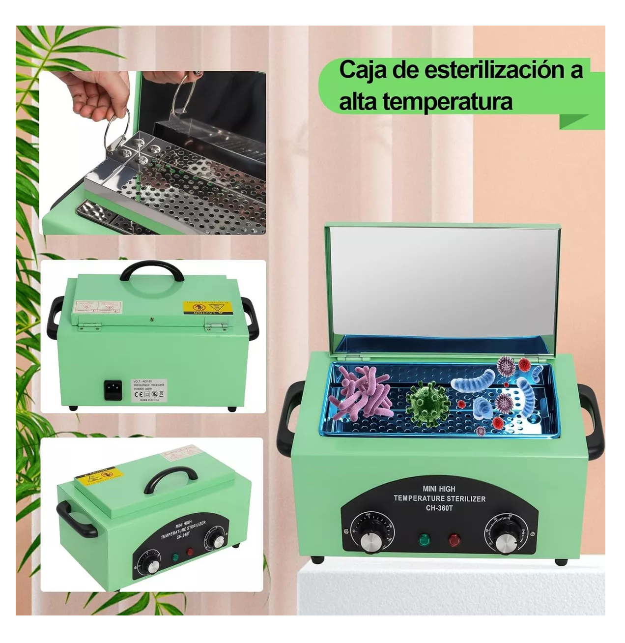 Foto 3 pulgar | Esterilizador Secador A Calor 500w Desinfección Acero Inox 2.2 Verde