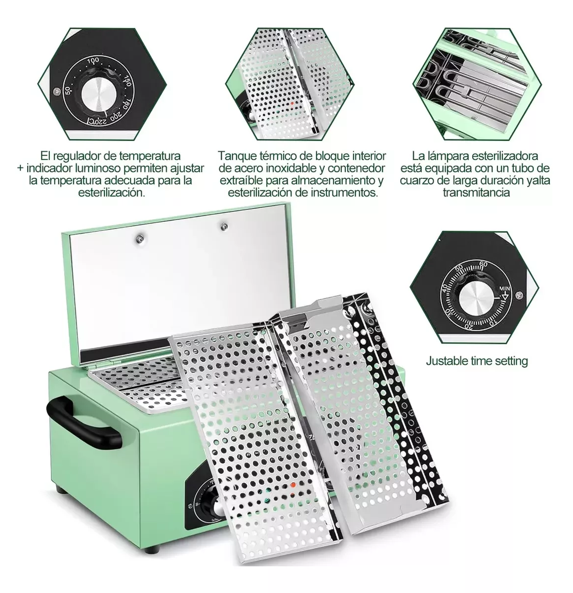 Foto 4 | Esterilizador Secador A Calor 500w Desinfección Acero Inox 2.2 Verde