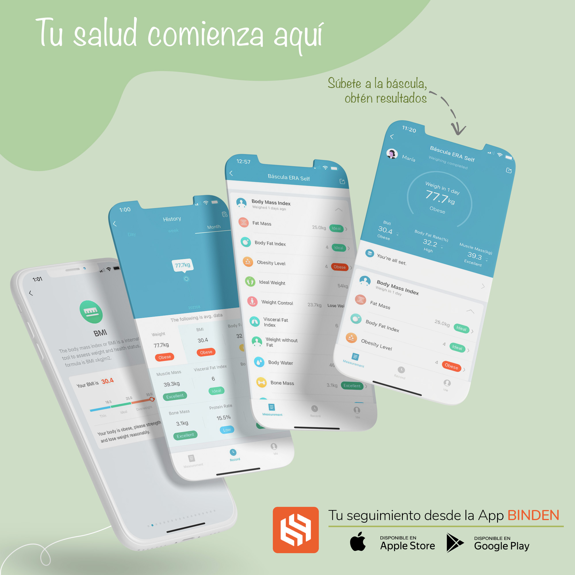 Foto 4 pulgar | Báscula Inteligente Binden Era Self 18 Mediciones App