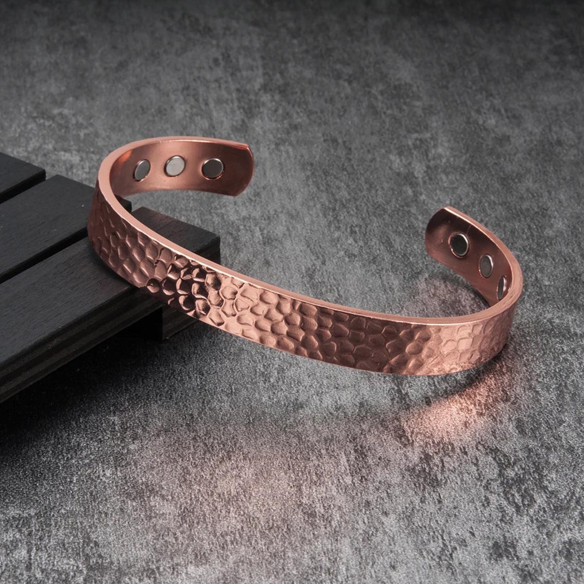 Foto 4 pulgar | Pulsera Terapéutica Magnética Cobre Texturizado Mxwob-004 15-17 cm 8 mm  4 Piezas