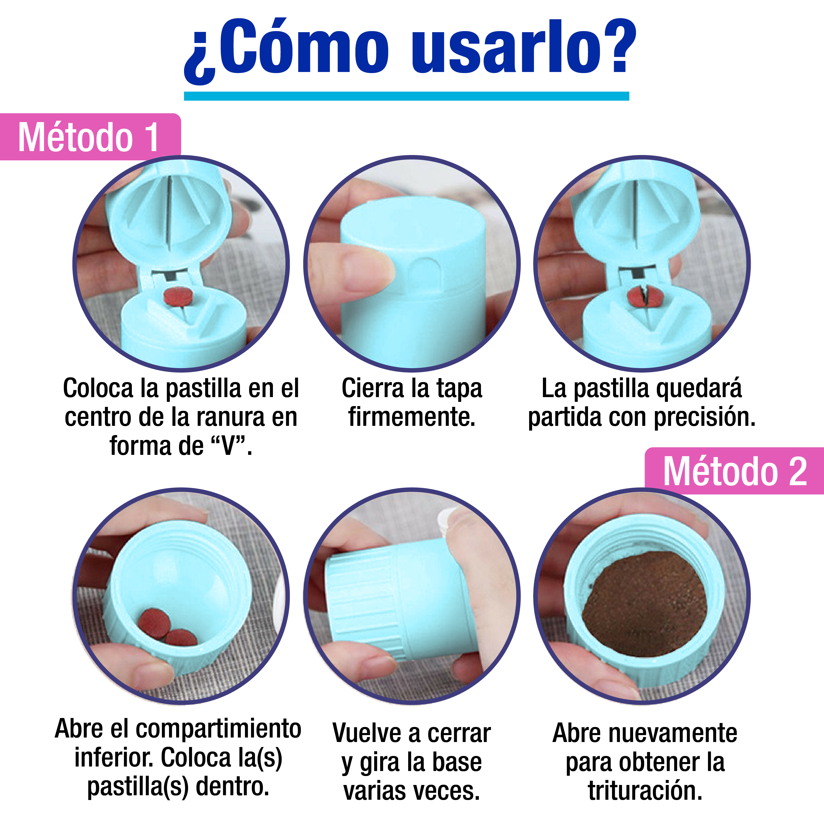 Foto 7 pulgar | Triturador con Cortador Azul para Pastillas y Vitaminas