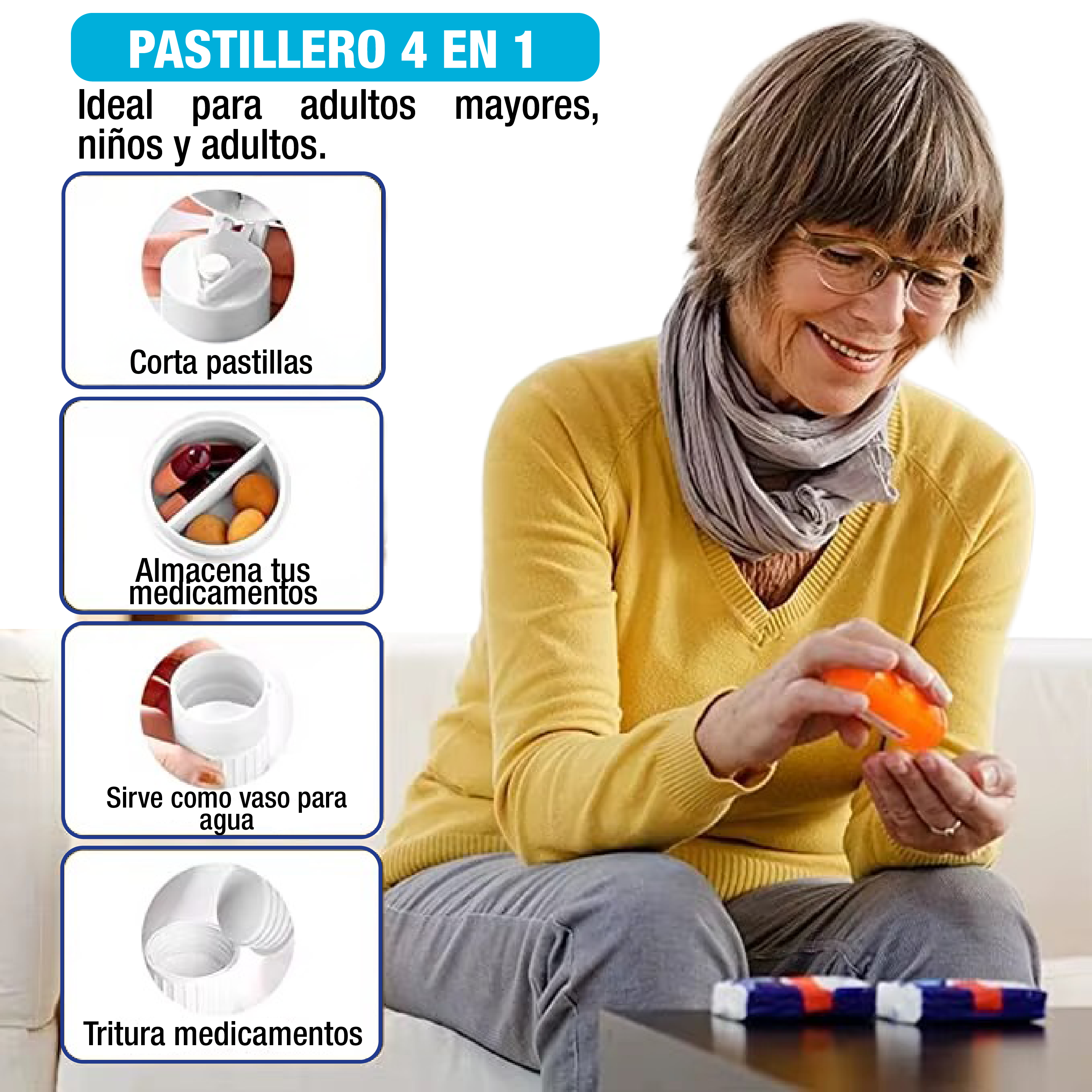 Foto 6 pulgar | Triturador con Cortador Blanco para Pastillas y Vitaminas