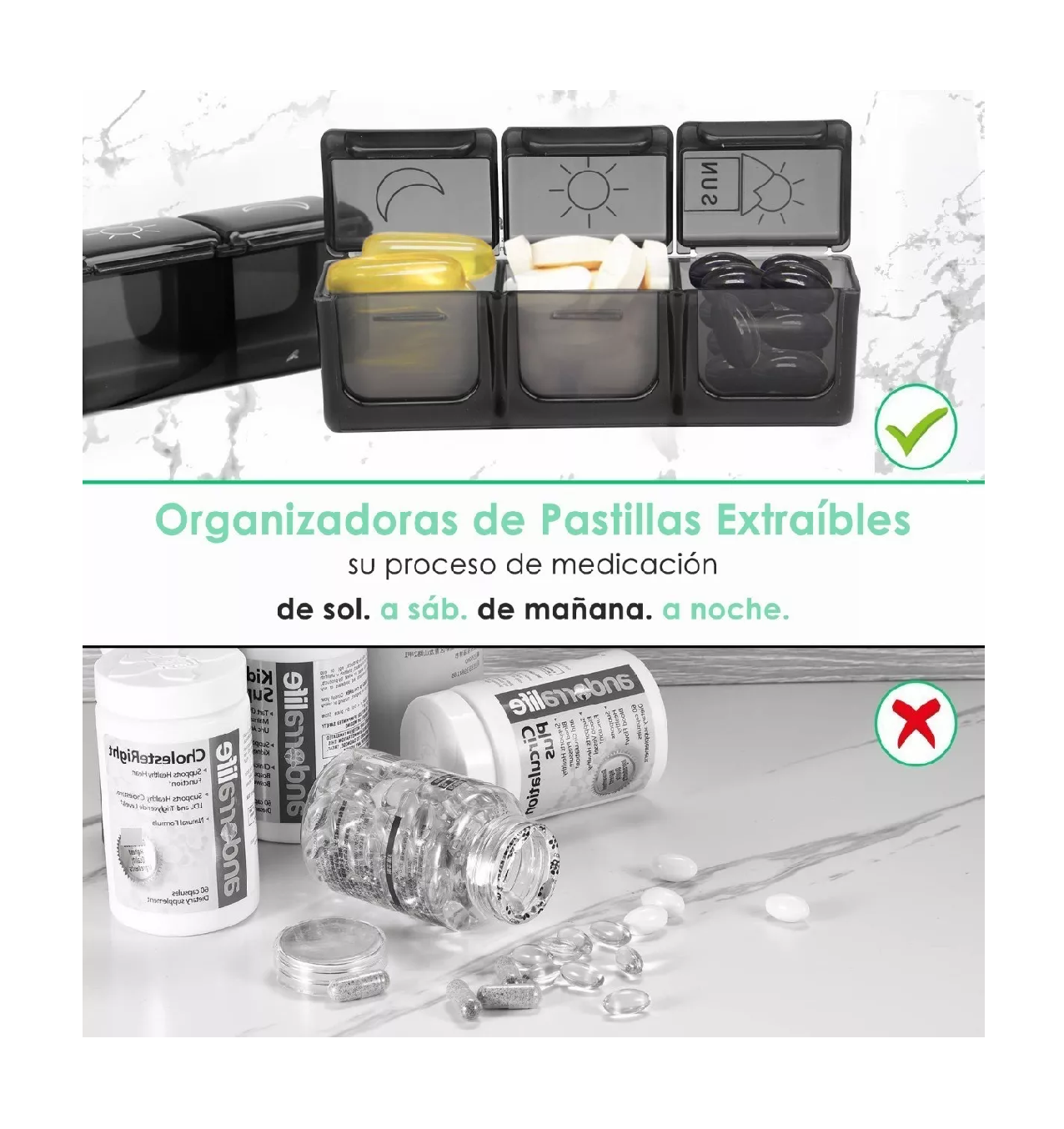 Foto 4 | Pastillero Organizador Semanal de Píldoras para 3 Tomas Negro