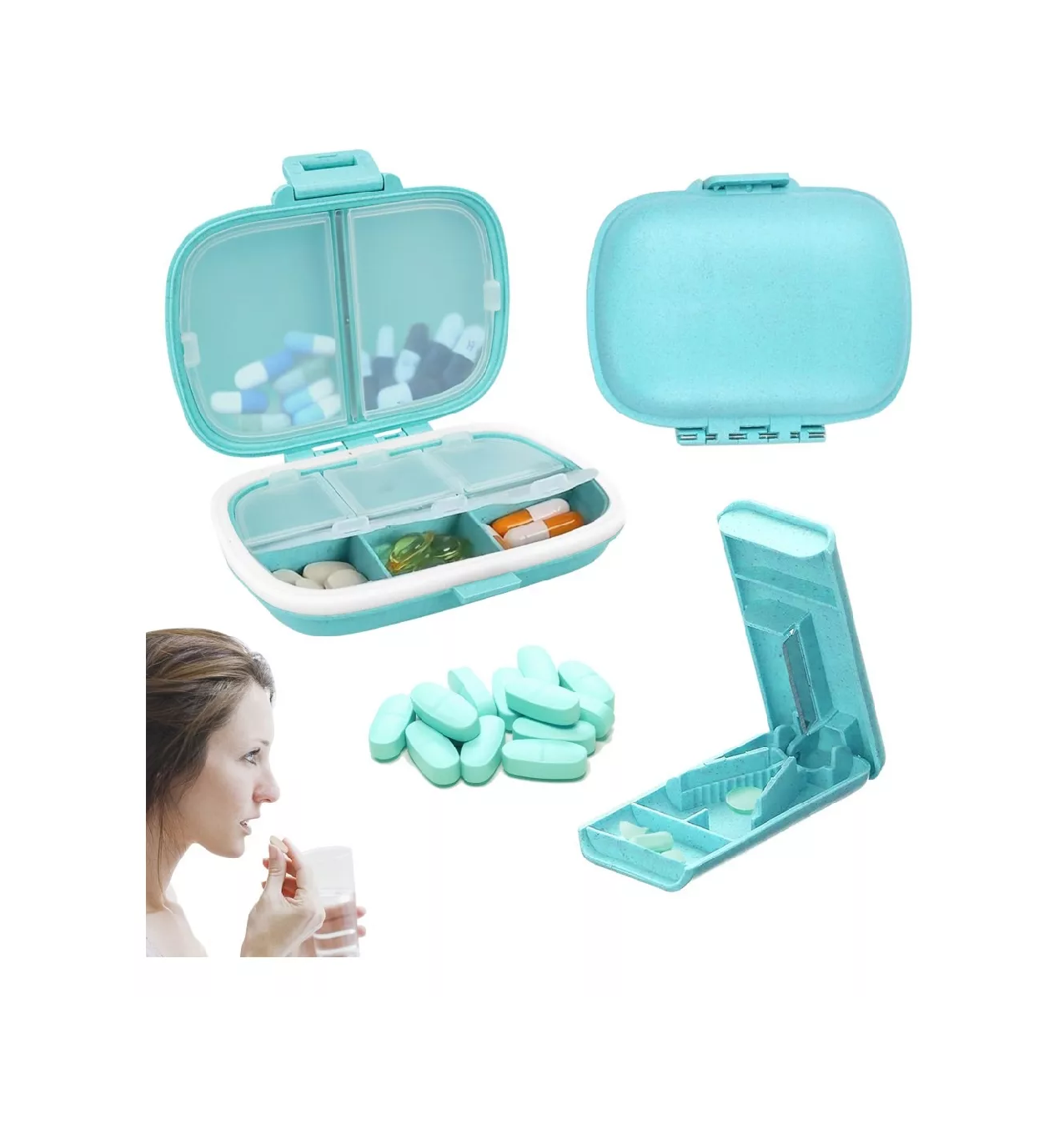 Foto 3 pulgar | Pastillero Organizador y Cortador de Pastillas Azul