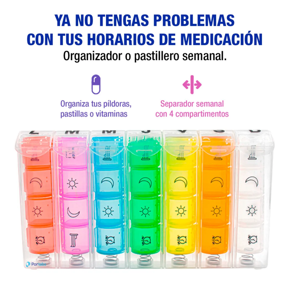Foto 5 pulgar | Portabs Pastillero Semanal  Belug Portátil 4 Tomas Diarias Organizador Brillante, Multicolor
