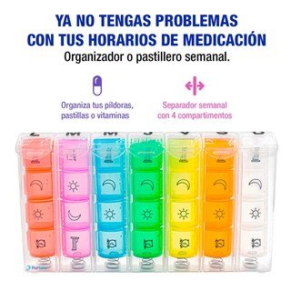 Foto 4 | Portabs Pastillero Semanal Belug Portátil 4 Tomas Diarias Organizador Brillante, Multicolor