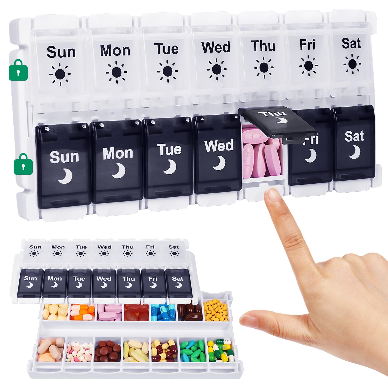Foto 1 | Organizador De Píldoras Shintop 2 Veces Al Día, 7 Días, Medicamento En Blanco Y Negro - Venta Internacional.