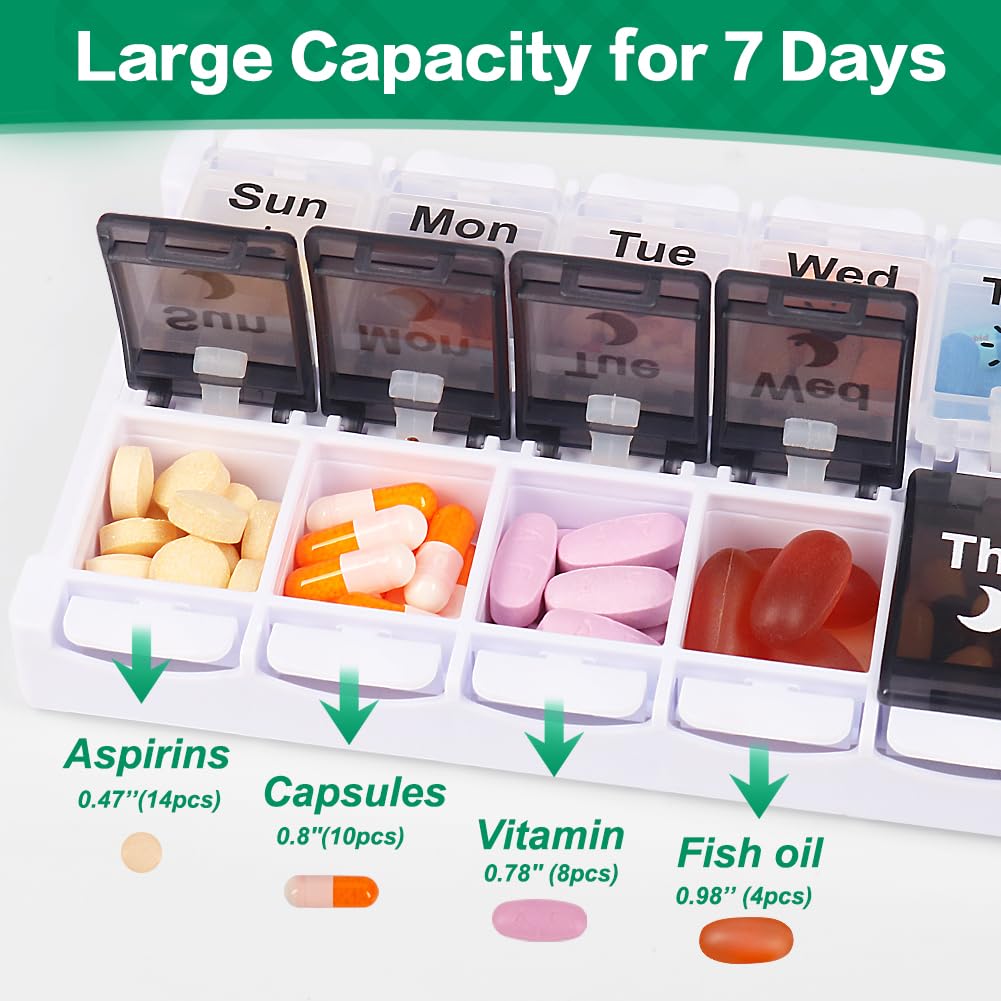 Foto 5 | Organizador De Píldoras Shintop 2 Veces Al Día, 7 Días, Medicamento En Blanco Y Negro - Venta Internacional.