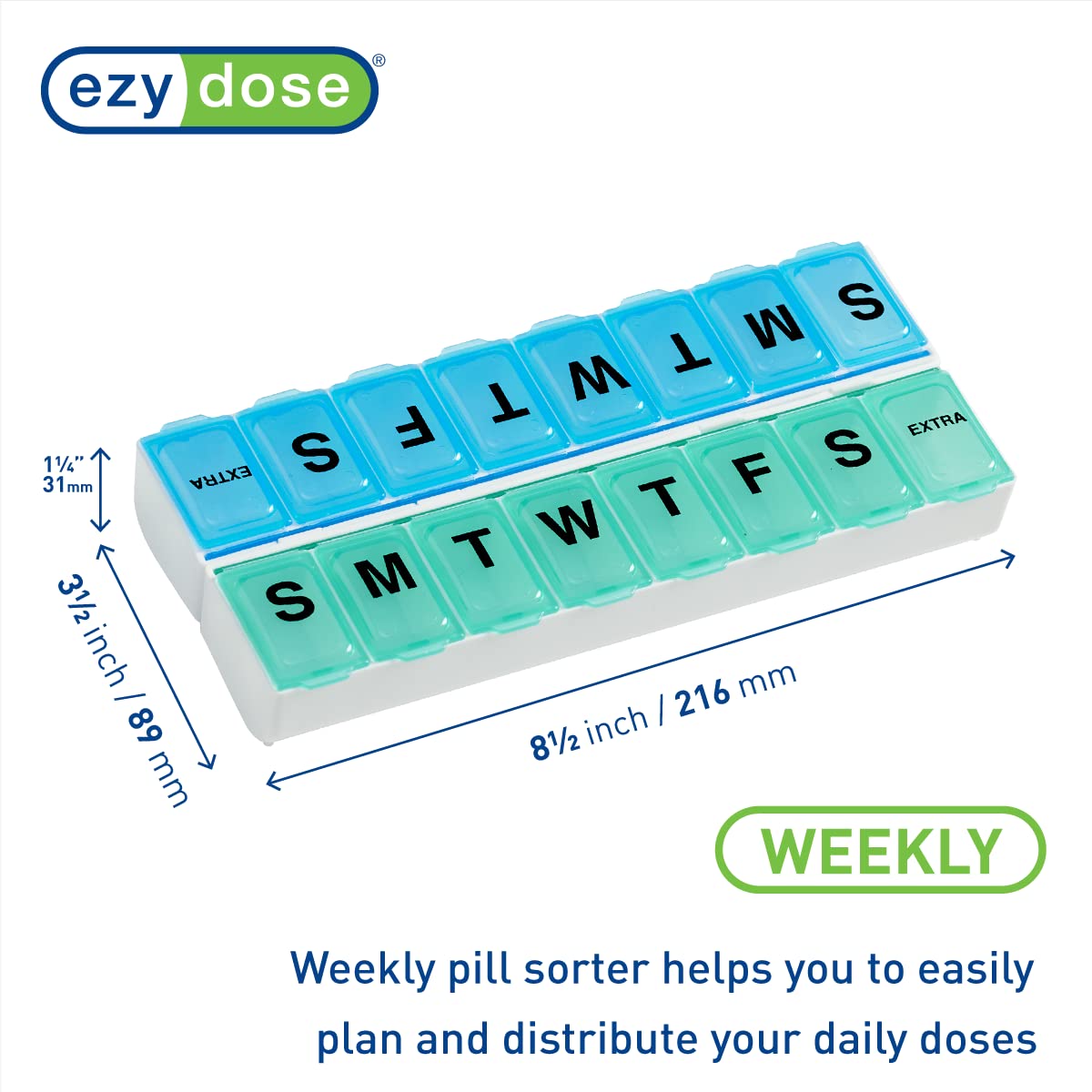 Foto 3 pulgar | Organizador De Píldoras Ezy Dose Semanal (14 Días) Con Compartimentos Grandes A Presión - Venta Internacional.