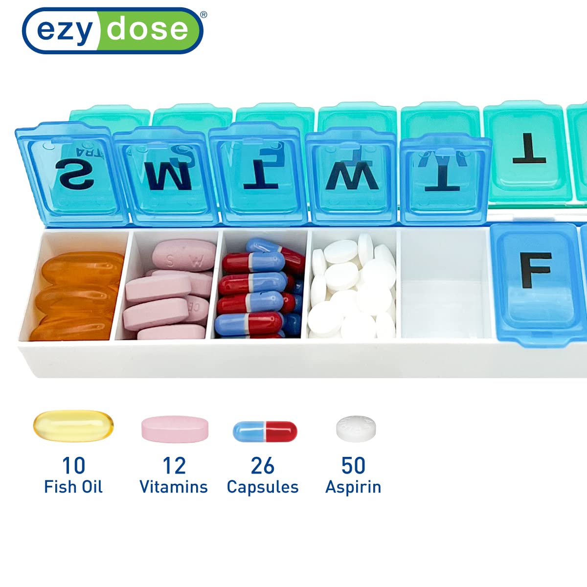 Foto 4 pulgar | Organizador De Píldoras Ezy Dose Semanal (14 Días) Con Compartimentos Grandes A Presión - Venta Internacional.