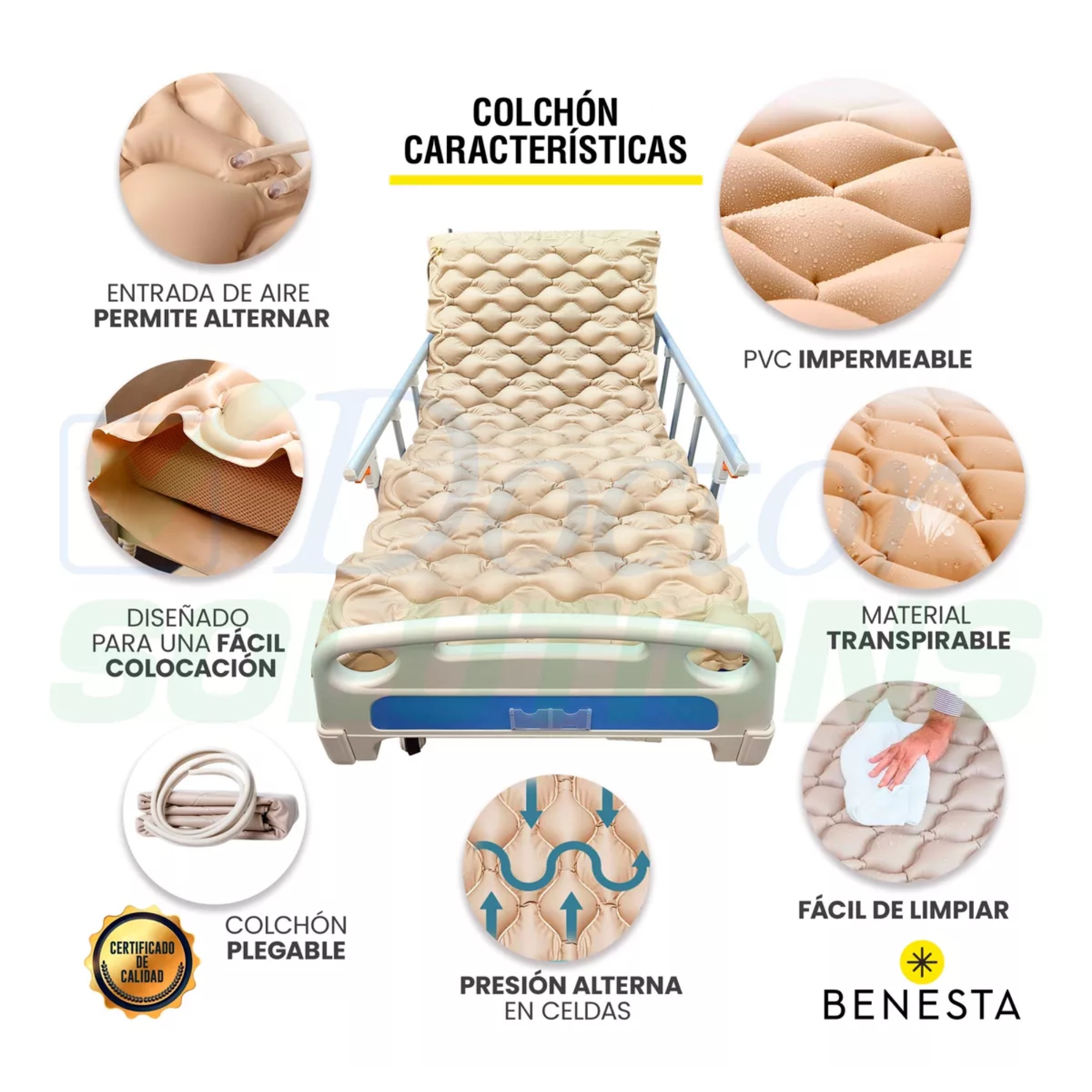 Foto 6 pulgar | Colchón Antiescaras Eléctrico Compresor Benesta Color Beige