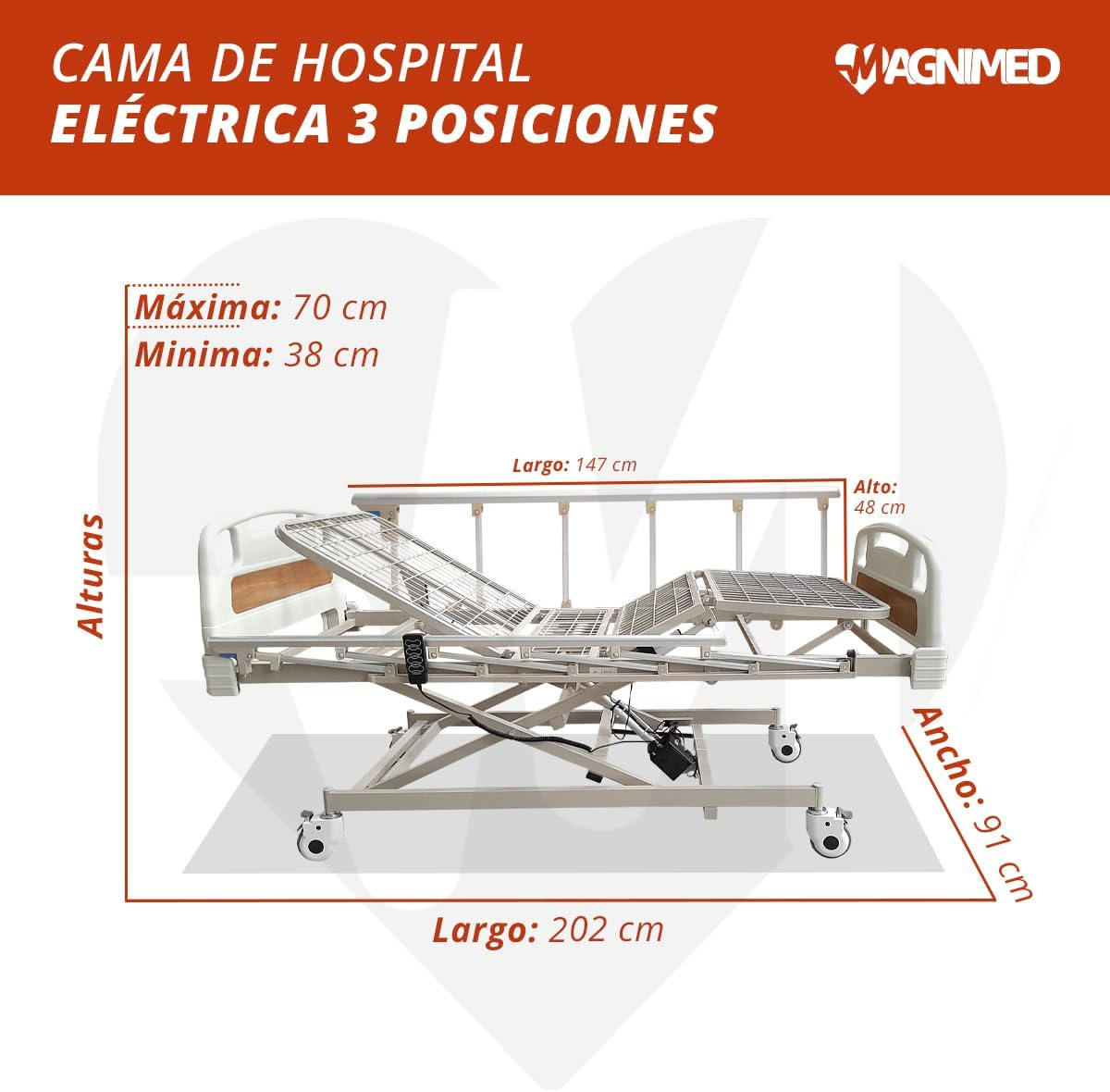 Foto 5 pulgar | Cama de Hospital Eléctrica con 3 Posiciones y Estructura de Acero