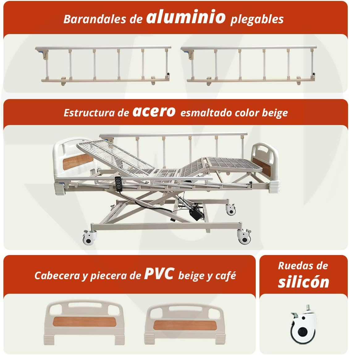 Foto 5 | Cama de Hospital Eléctrica con 3 Posiciones y Estructura de Acero