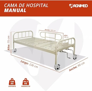 Foto 4 | Cama Hospitalaria Manual 2 Manivelas | Acero Inoxidable, Barandales Abatibles, Ruedas Con Freno | Soporta Hasta 130 Kg