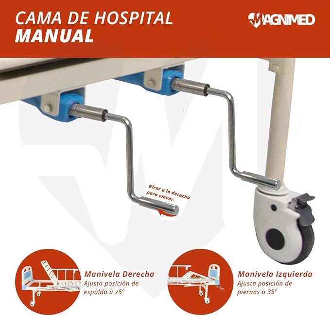 Foto 7 pulgar | Cama Hospitalaria Manual De 2 Manivelas, Incluye: Porta Suero Y Colchón Hospitalario (soporta Hasta 130 Kg)