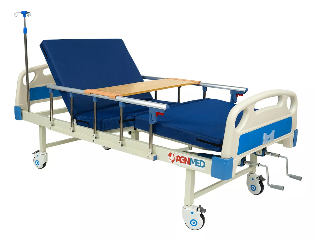 Foto 2 pulgar | Cama De Hospital Manual De Lujo Con Barandales, Porta Suero Y Mesa Para Alimentos | Acero Inoxidable, Soporta Hasta 15