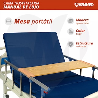 Foto 4 | Cama De Hospital Manual De Lujo Con Barandales, Porta Suero Y Mesa Para Alimentos | Acero Inoxidable, Soporta Hasta 15