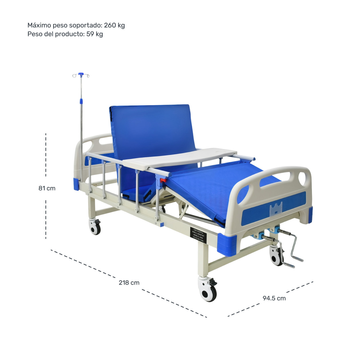 Foto 7 | Cama Hospitalaria Manual Incluye Colchón Y Porta Suero Nanofort