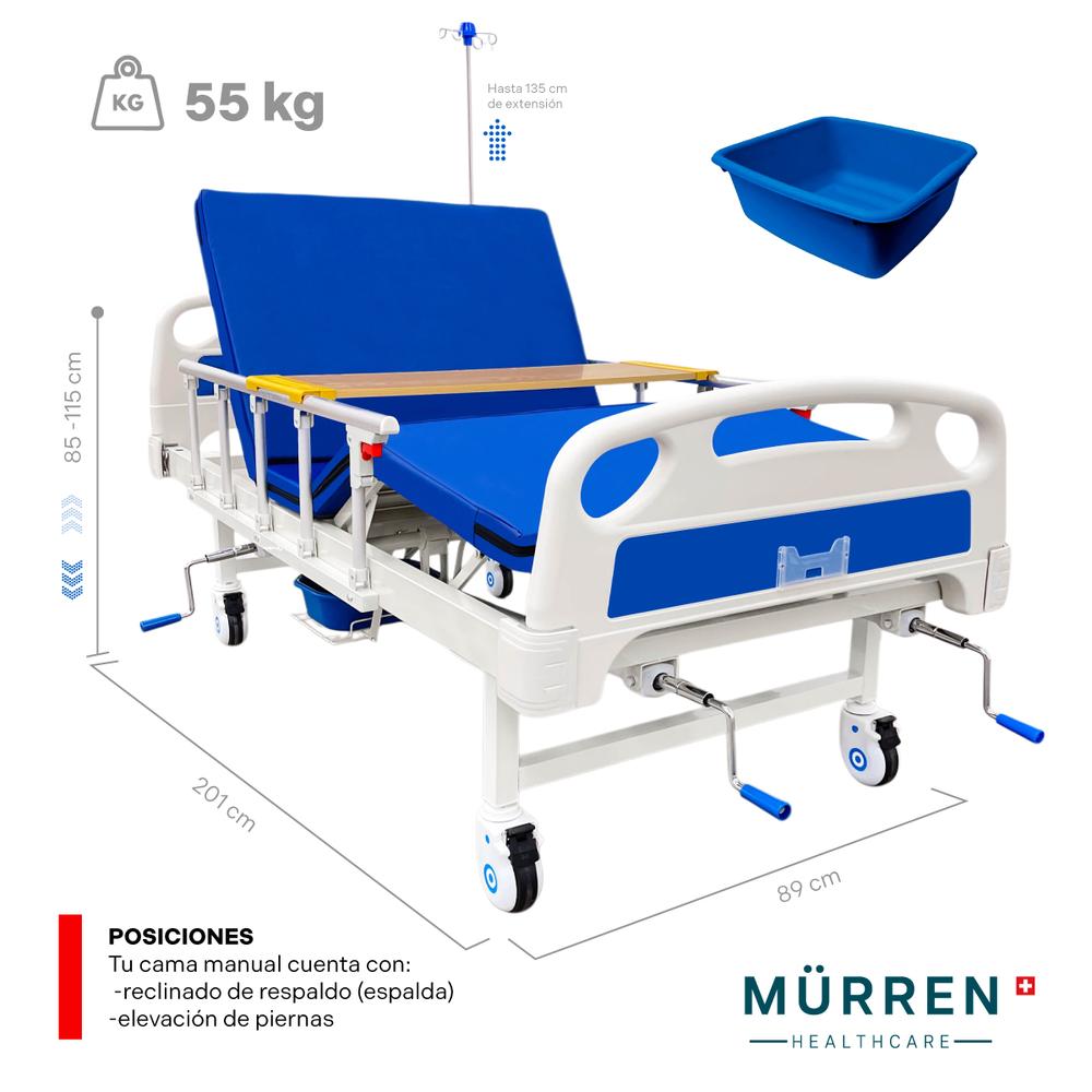 Foto 3 pulgar | Cama Hospitalaria Manual Con Comodo /toilet Porta Suero+mesa