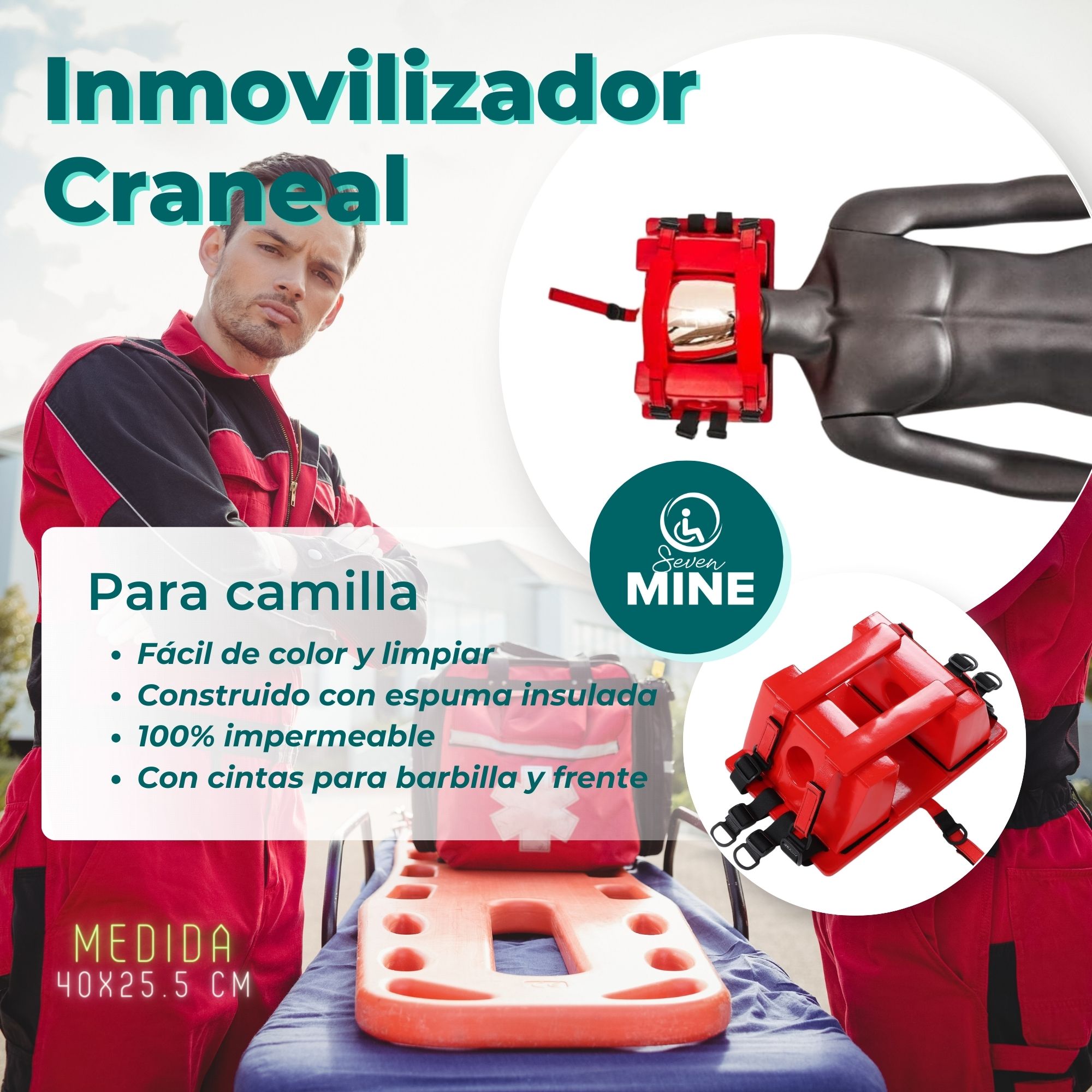 Foto 3 pulgar | Inmovilizador Craneal SC-PA2 Rojo Impermeable para Camilla