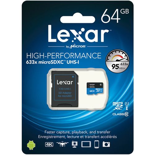 Tarjeta de Memoria 64gb 633x Microsdhc / Microsdxc U High Performance Uhs-i Con Adaptador Sd Lexar $179