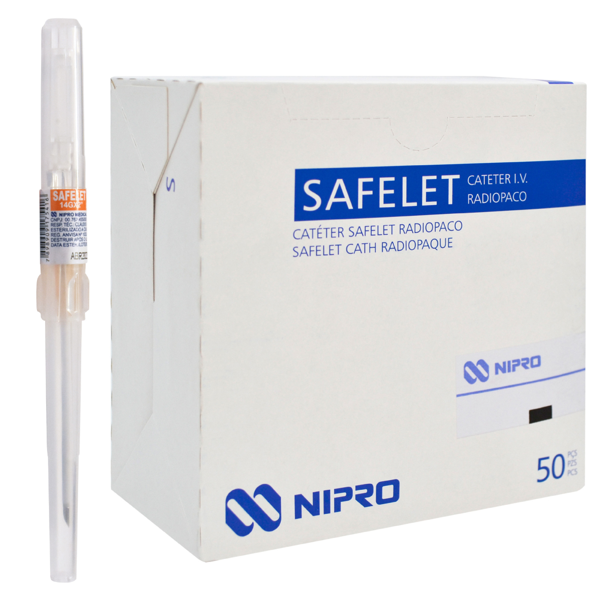 Catéter Safelet Nipro 14g X 50mm 2 Naranja Caja 50 Pzs