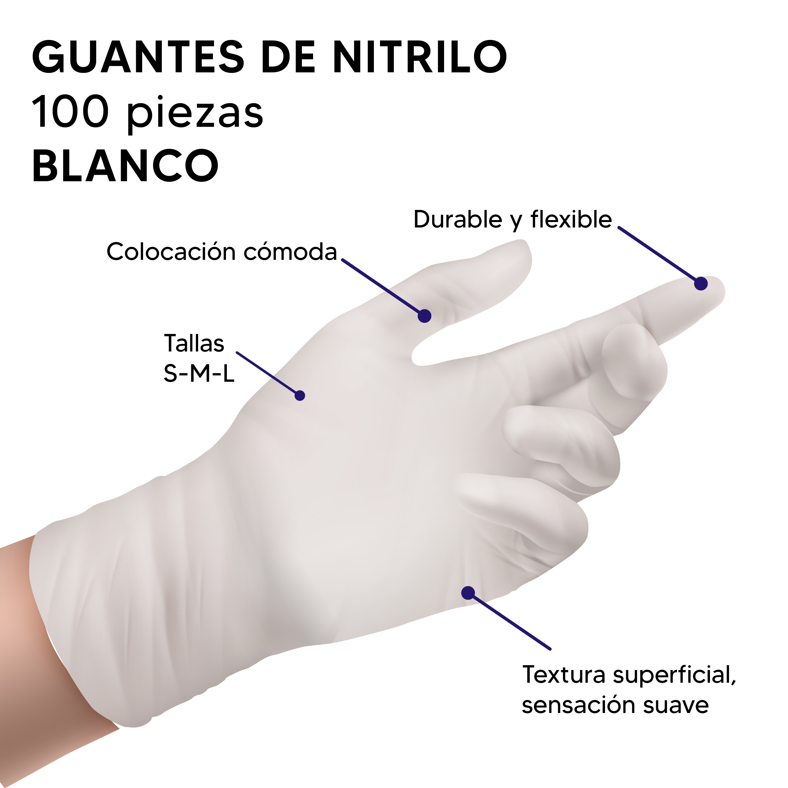 Foto 3 pulgar | Guante Desechable de Nitrilo Galaxy Products color Blanco Grande 100 Unidades